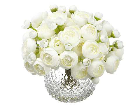 6" Ranunculus in Glass Vase  White (pack of 4)