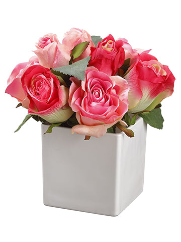 8" Rose in Glass Vase  Two Tone Pink (pack of 4)