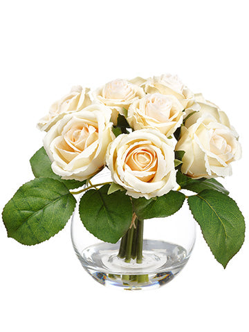 6" Rose in Glass Vase  Peach (pack of 12)