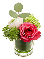 5.25" Ranunculus/Rose/ Snowball in Glass Vase Beauty Pink (pack of 6)
