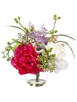 11" Peony/Lilac/Snowball in Glass Vase Beauty Pink (pack of 4)
