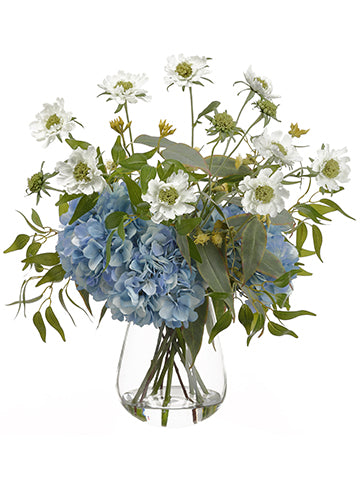 24" Hydrangea/Scabiosa/ Eucalyptus in Glass Vase White Blue (pack of 1)