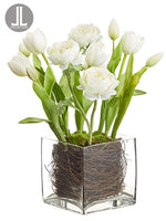 16" Ranunculus/Tulip in Glass Vase White (pack of 4)