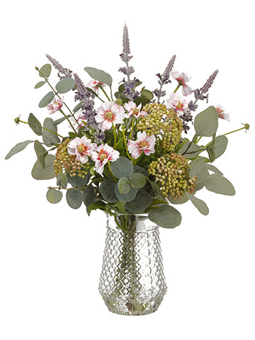 18" Lavender/Sedum/Mini Cosmos in Glass Vase Pink Lavender (pack of 2)