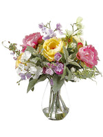 19" Peony/Queen Anne's Lace/Sweetpea in Glass Vase Pink Yellow (pack of 1)