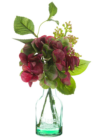 11" Hydrangea/Sedum in Glass Vase Green Beauty (pack of 12)