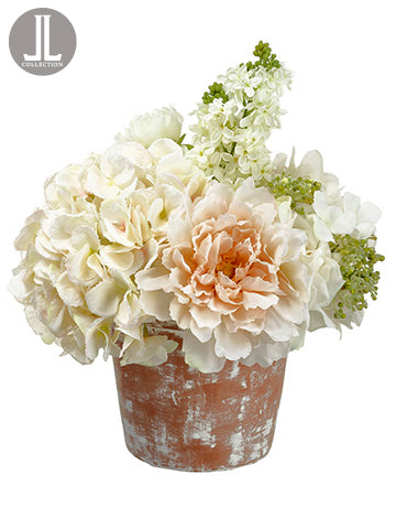 12" Rose/Peony/Snowball in Clay Pot Cream Blush (pack of 2)