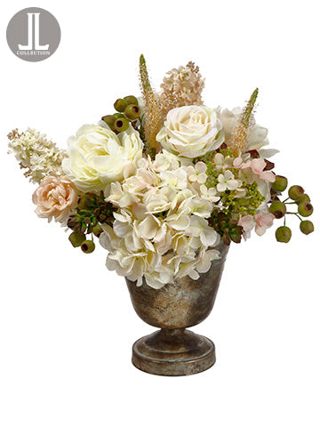 20.5" Peony/Rose/Echeveria in Metal Urn Burgundy Blush (pack of 1)