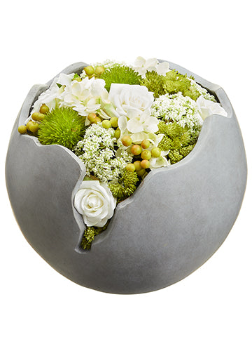10.24" Hydrangea/Rose/Sedum Arrangement in Mgo Pot White Green (pack of 1)