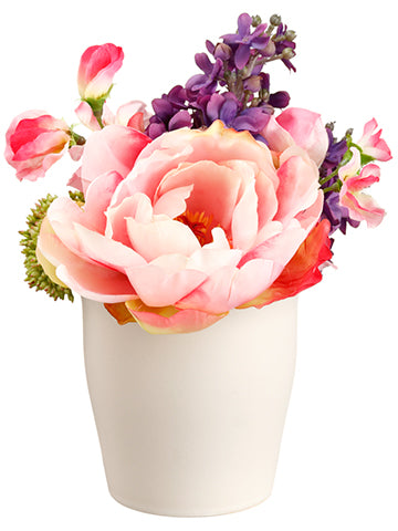 8" Peony/Lilac/Sweet Pea in Terra Cotta Pot Pink Purple (pack of 6)