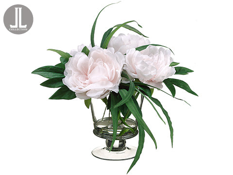 11" Peony in Glass Vase  Pink (pack of 2)