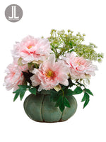 14" Peony/Queen Anne's Lace in Ceramic Pot Pink White (pack of 2)