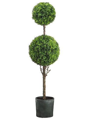 56" Double Ball Cedar Topiary in Dark Grey Pot Green (pack of 1)