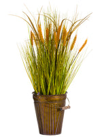 24" Plastic Grass/Wheat in Tin Pot Green Gold (pack of 4)