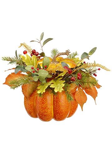 10" Berry/Fern/Pine Arrangement in Pumpkin Fall (pack of 6)