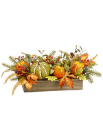 10"Hx24"L Pumpkin/Fern/Berry Centerpiece in Wood Pot Fall (pack of 2)