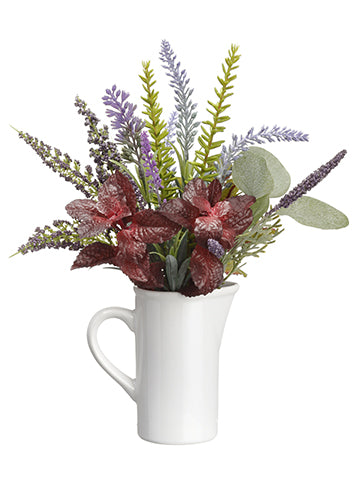 12" Herb Garden/Lavender/ Eucalyptus in Ceramic Pitcher Green Burgundy (pack of 6)