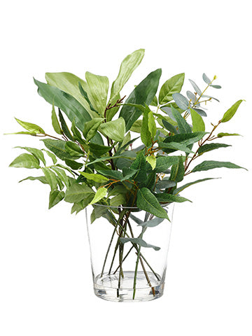 17" Assorted Leaf in Glass  Green (pack of 2)