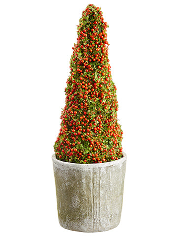 23.62" Coral Moss Cone Topiary in Mgo Pot Orange Green (pack of 1)
