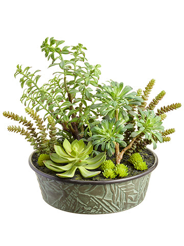 17" Succulent Garden in Tin Pot Green (pack of 1)
