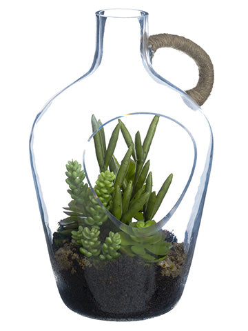12" Succulent Garden in Glass Bottle Green (pack of 2)