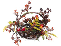 6" Leaf/Cone/Rosehip in Basket  Mustard Red (pack of 6)