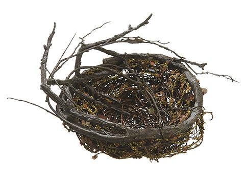 6" Bird Nest with Mini Leaf and Berry Brown (pack of 12)