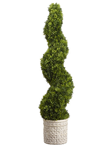 4' Spiral Cedar Topiary in Terra Cotta Planter Green (pack of 1)