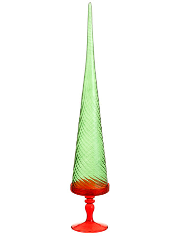 24" Glass Cone Tree on Stand  Green Red (pack of 2)