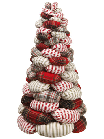 16" Plaid/Stripe Bean Bag Topiary Tree Red Green (pack of 1)