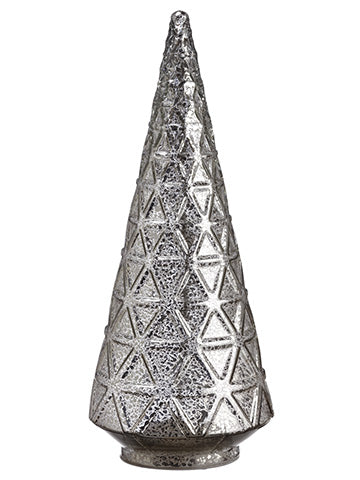 18" Battery Operated Glass Cone Tree Table Top With Light Antique Silver (pack of 2)