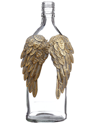 10" Glass Vase with Metal Angel Wing Clear Gold (pack of 2)
