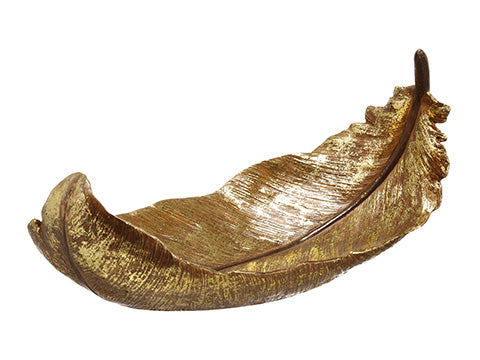 7.75"Hx13"L Feather Plate  Antique Gold (pack of 2)
