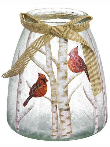 6"Hx5"D Cardinal Glass Jar  Red White (pack of 6)