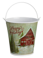 4.7"Hx5.5"D Happy Holidays Tin Bucket Red Green (pack of 6)