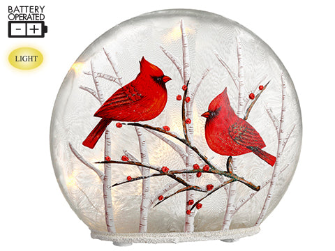 7"Hx8"L Battery Operated Cardinal Glass Vase With Light Red White (pack of 4)