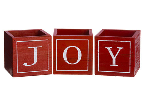 5"Hx5"Wx5"L Joy Wood Box (3 ea/set) Red White (pack of 4)