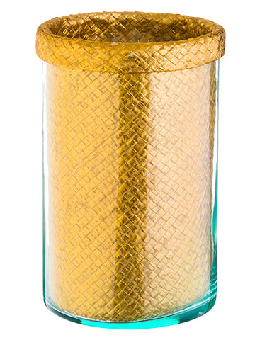 12.5"Hx9"D Glass Vase with Basket Clear Gold (pack of 2)
