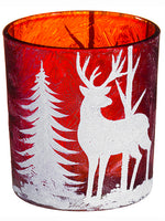 3"Hx3"D Reindeer Glass Candleholder Red White (pack of 12)