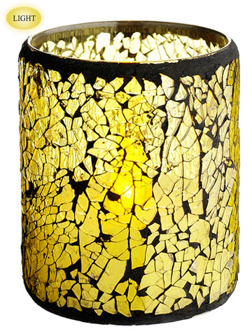 4"Hx3"D Crackle Glass Faux Candle w/Light (battery Operated) Gold (pack of 4)