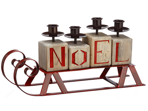 7"Hx14"L Noel Sleigh Candleholder Brown Red (pack of 2)
