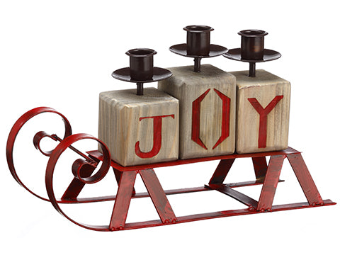 7"Hx12"L Joy Sleigh Candleholder Brown Red (pack of 2)