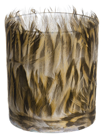 4"Hx3"D Feather Glass Candleholder Brown (pack of 12)
