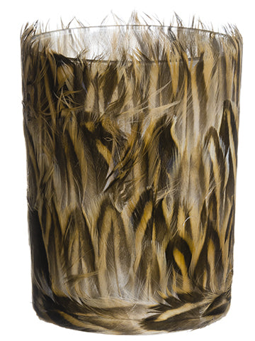 5"Hx4"D Feather Glass Candleholder Brown (pack of 12)