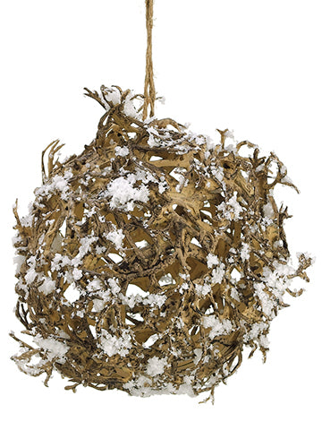 7" Snowed Twig Orb Ornament  Brown Snow (pack of 4)