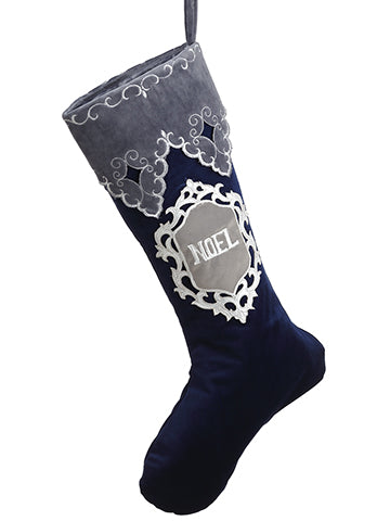 25" Velvet Noel Stocking  Blue Gray (pack of 6)