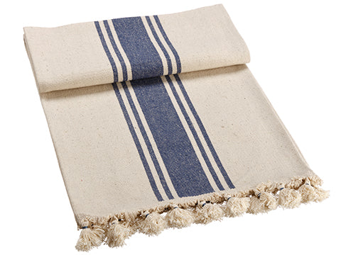16"Wx72"L Cotton Jute Table Runner With Tassel Blue Beige (pack of 4)