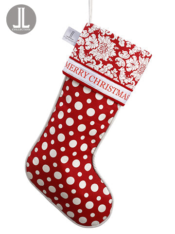 22" Merry Christmas Polka Dot/Damask Stocking Red White (pack of 6)