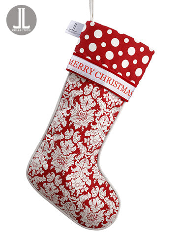 22" Merry Christmas Damask/Polka Dot Stocking Red White (pack of 6)