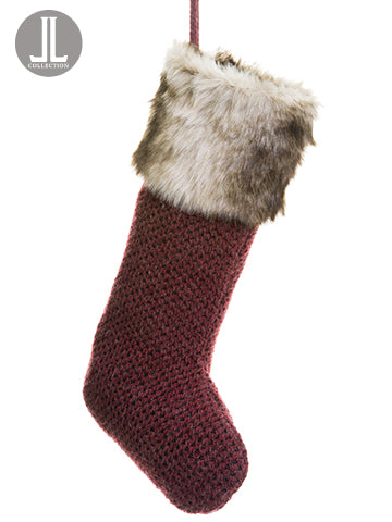 22.5" Knit/Fur Stocking  Burgundy Brown (pack of 4)